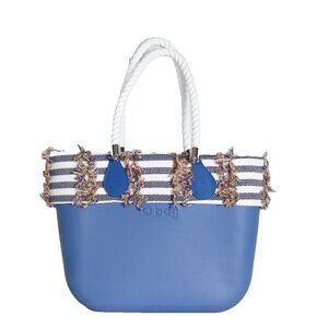 O Bag Unisex Blue Purse Striped Trim Inner Canvas Rope Handles Waterproof Tote